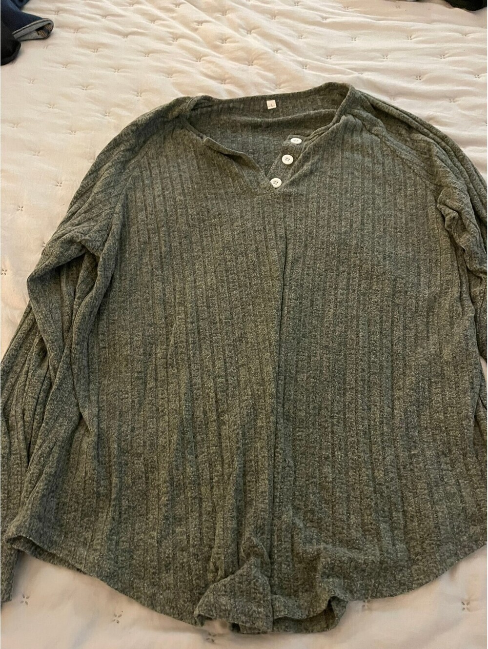 Heather Green Ribbed Henley and Jogger Lounge Set (Large) - Picture 5 of 10